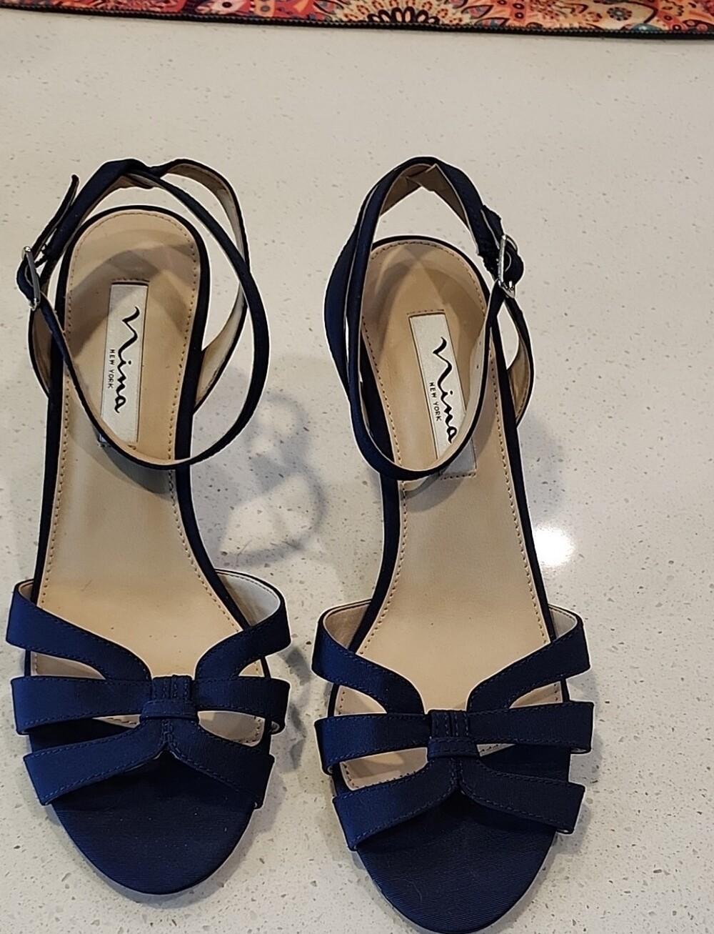 Nina Navy Dressy Ankle-Strap Heels 8.5